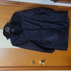 Navy raincoat with white polka dots and cute details. Packable, EU size 44